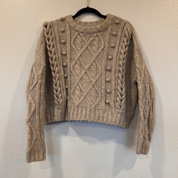 H&M Sweaters - H&M Cable Knit Bobble Sweater Taupe Oatmeal Boxy Cropped Women's Small
